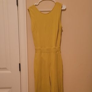 New York & Company Bright Green Yellow Cotton Sleeveless Tank Pants Jumpsuit L